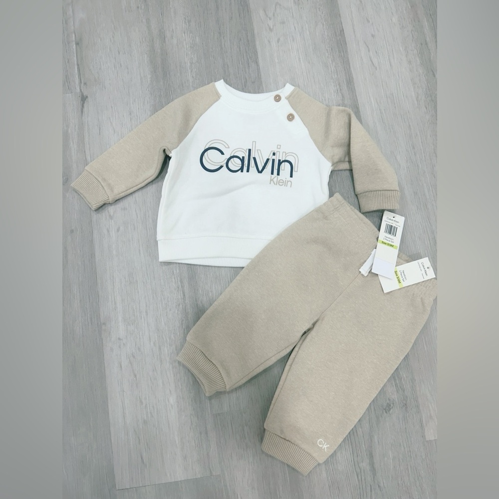 Calvin Klein Kids Beige and White Sweatshirt and Joggers Set